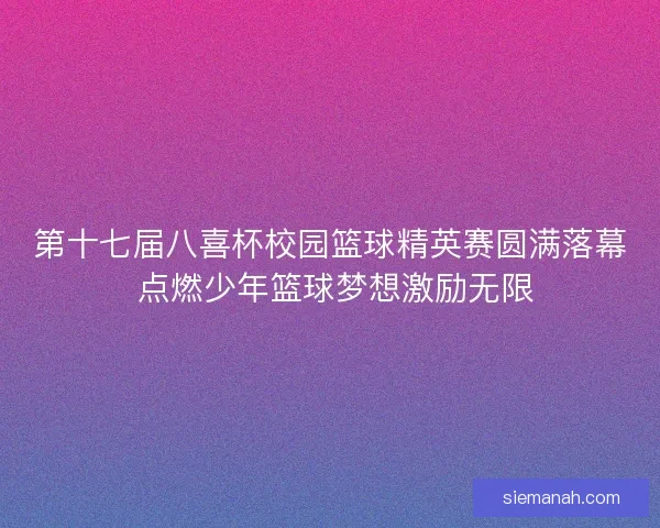 第十七届八喜杯校园篮球精英赛圆满落幕 点燃少年篮球梦想激励无限