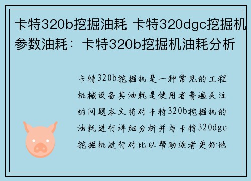 卡特320b挖掘油耗 卡特320dgc挖掘机参数油耗：卡特320b挖掘机油耗分析