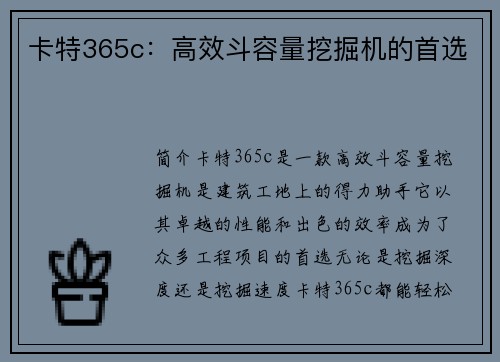 卡特365c：高效斗容量挖掘机的首选